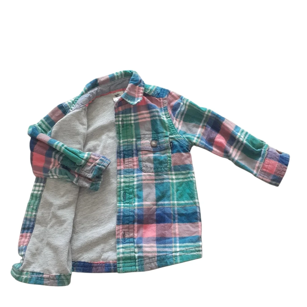 OshKosh B'gosh Plaid Button Down Shirt Lined Long Sleeved Blue Green Pink 12M